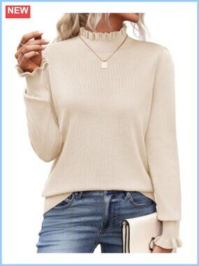 Ruffle Mock Neck Turtleneck Sweater Long Sleeve Knit Pullover Top